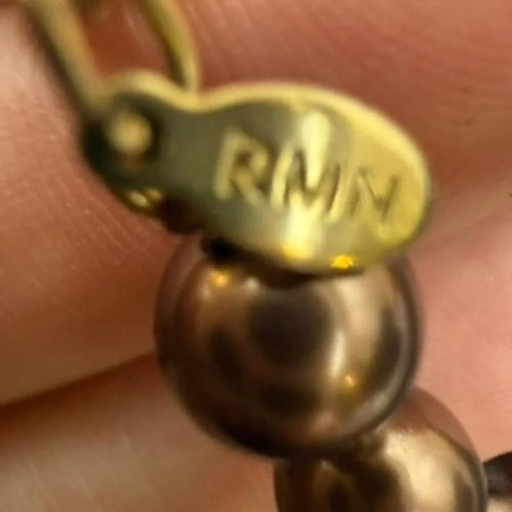 RMN Chocolate Brown Faux Pearl Necklace Glass Bead Knotted Filigree Clasp Vtg